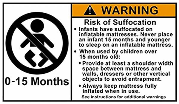 Inflatable Mattress Warning Label for Children